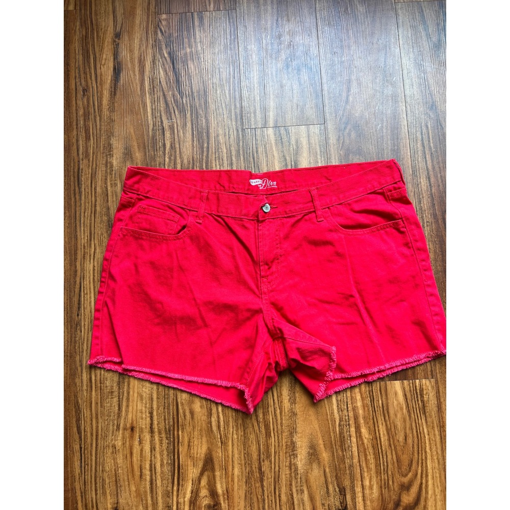 Old Navy The Diva Denim Shorts Women 16 Red Excellent Raw Hem Cutoff Summer SEO